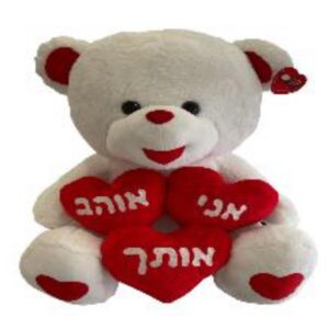 דובי לבן עם לבבות אדומים וכיתוב אהבה